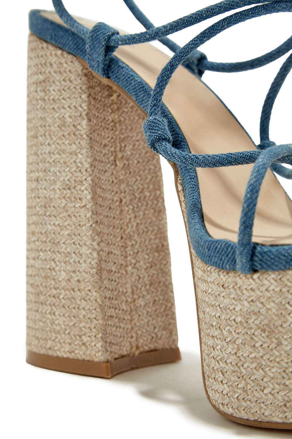 Raffia Lace Up Platform Chunky Block High Heel Sandals