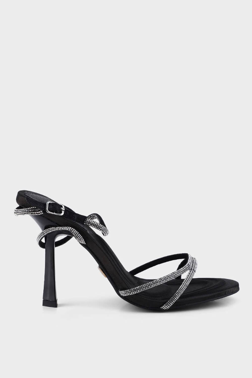 Diamante Strap Stiletto Heeled Sandals - Black/White