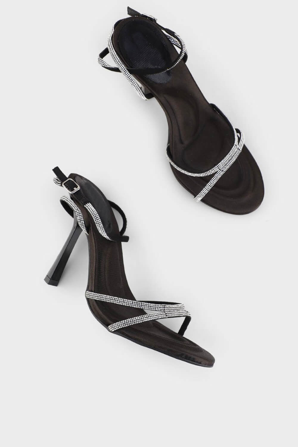 Diamante Strap Stiletto Heeled Sandals - Black/White