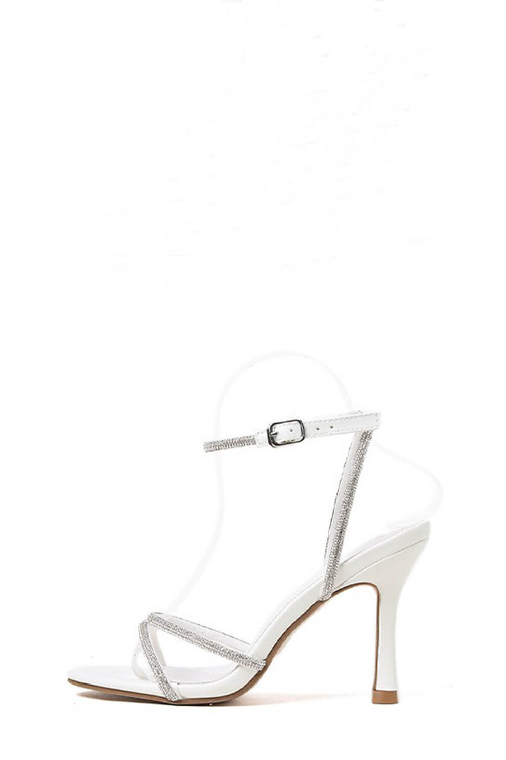 Diamante Strap Stiletto Heeled Sandals - Black/White
