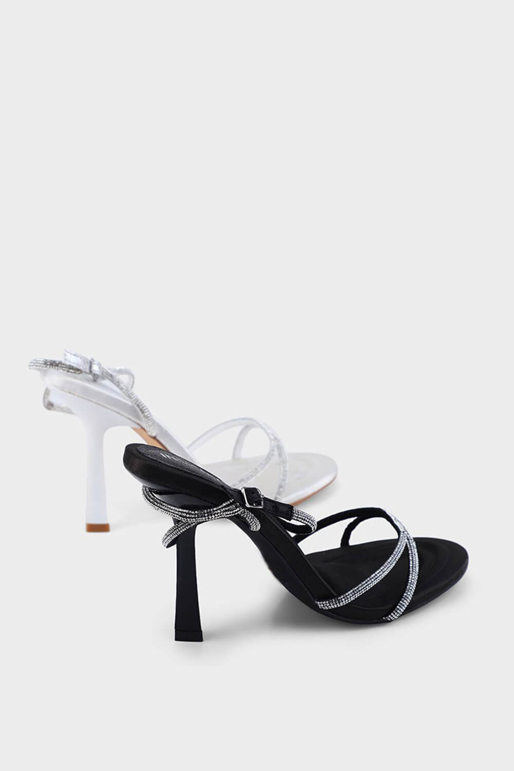 Diamante Strap Stiletto Heeled Sandals - Black/White