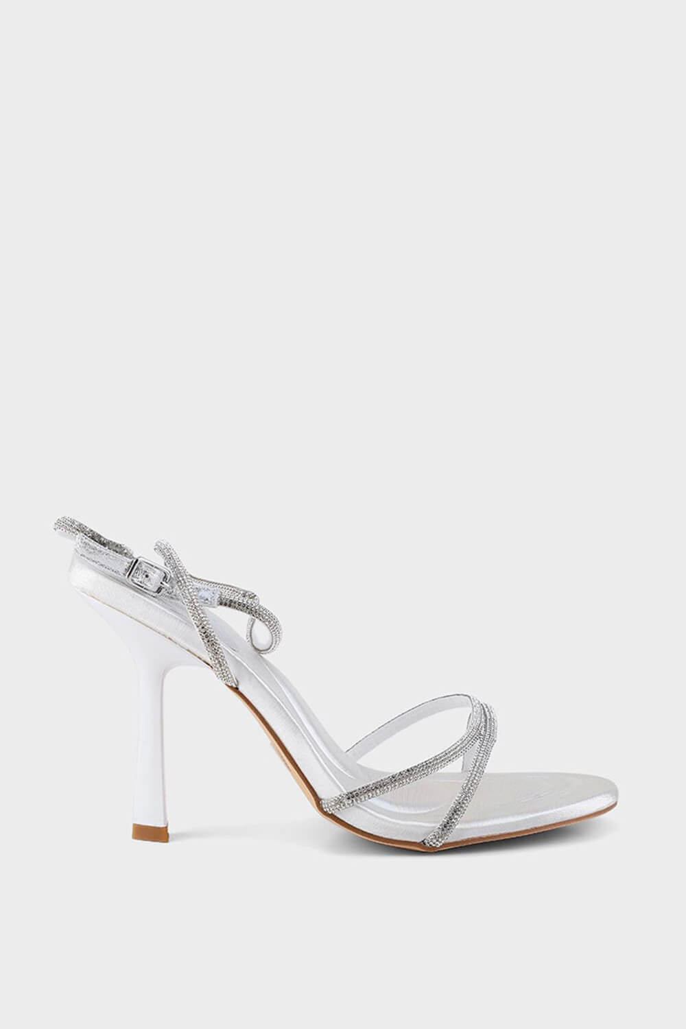 Diamante Strap Stiletto Heeled Sandals - Black/White