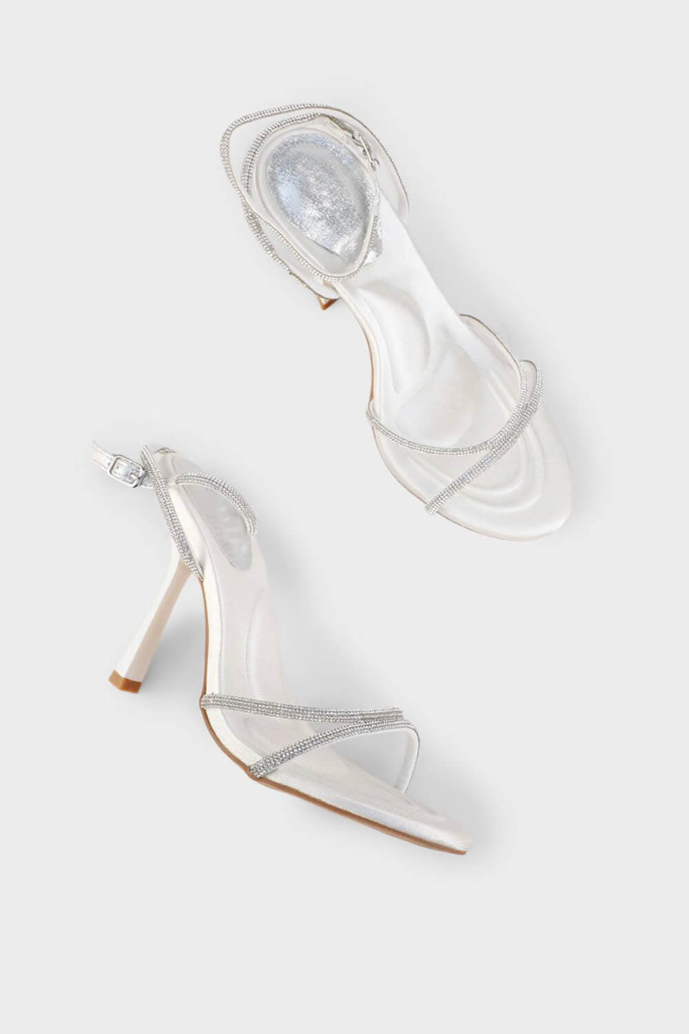 Diamante Strap Stiletto Heeled Sandals - Black/White