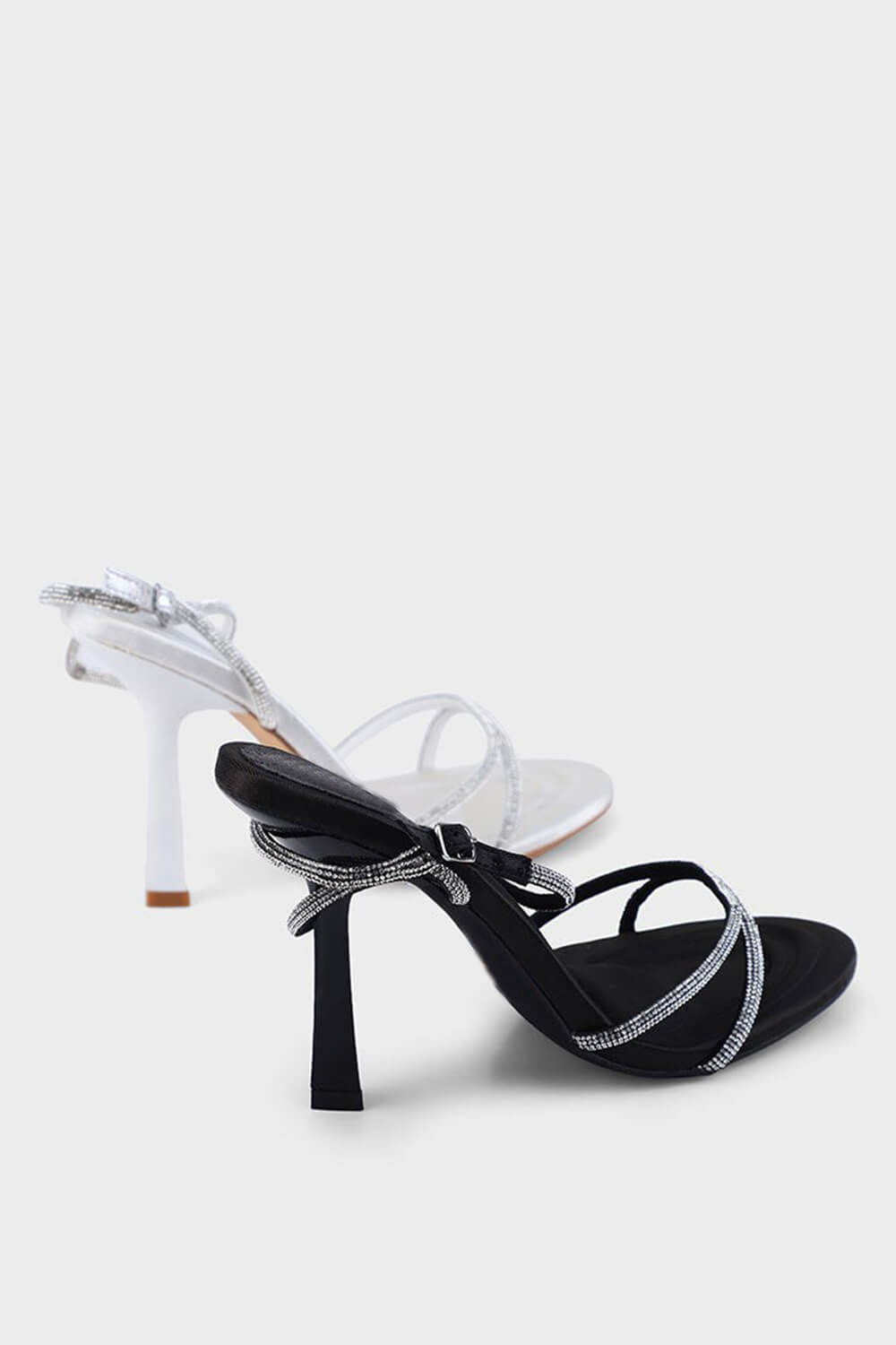 Diamante Strap Stiletto Heeled Sandals - Black/White