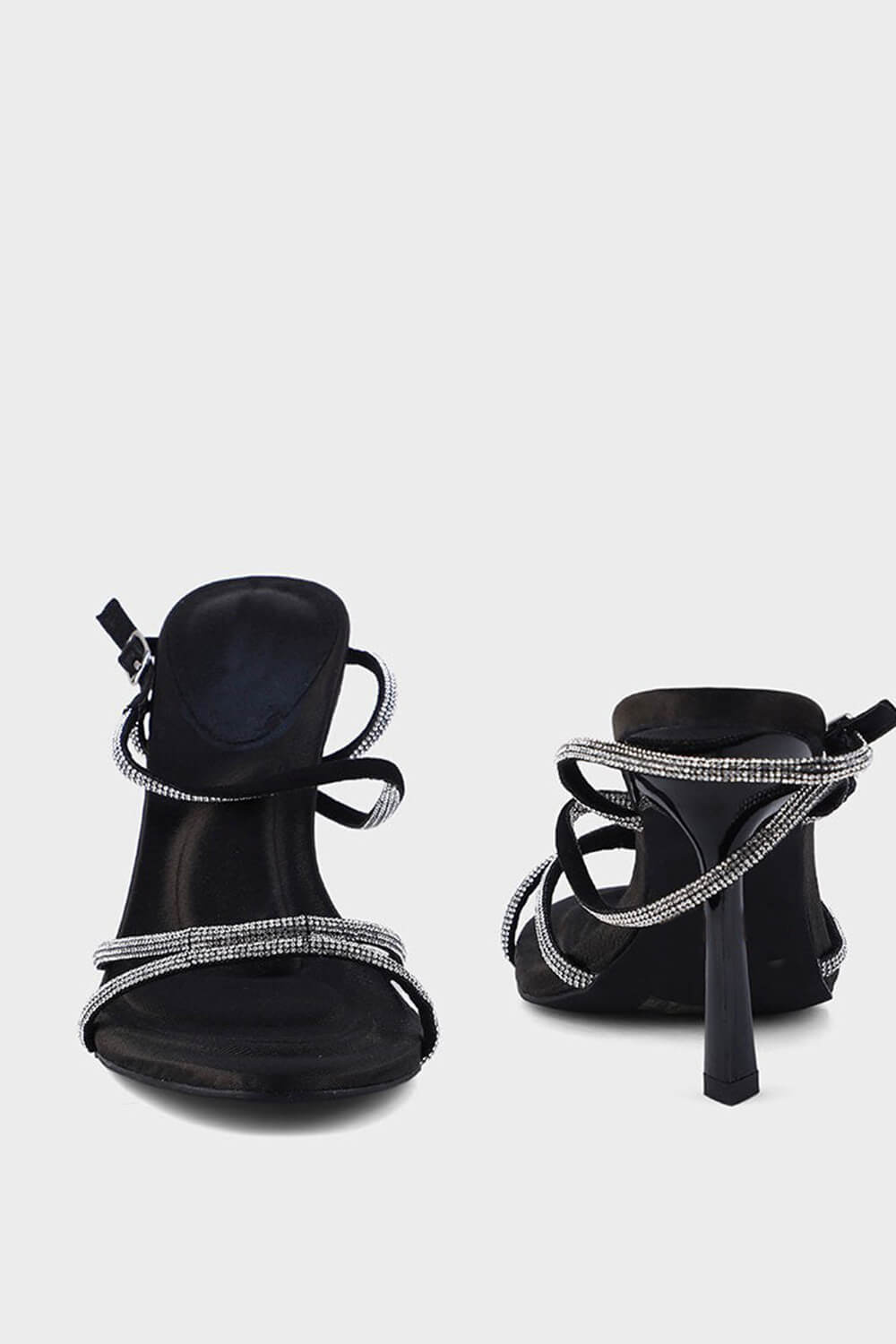Diamante Strap Stiletto Heeled Sandals - Black/White