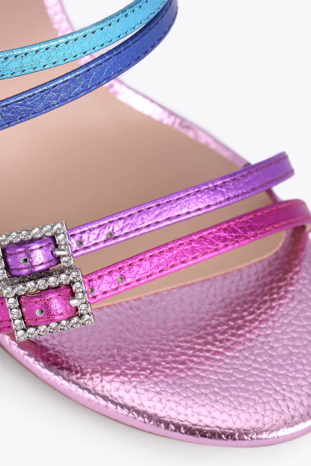 Multi Colored Rhinestone-Embellished Strappy Stiletto Heeled Sandals