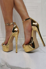 Patent Open Almond Toe Platform Stiletto Heeled Sandals