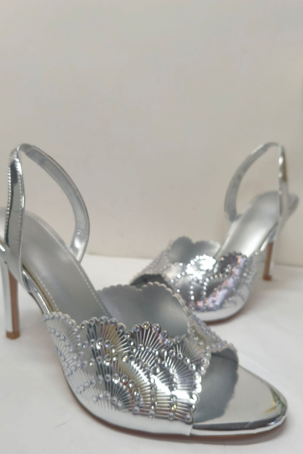 Foral Sequin-Embellished Open Toe Stiletto Heeled Sandals