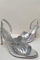 Foral Sequin-Embellished Open Toe Stiletto Heeled Sandals