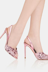 Foral Sequin-Embellished Open Toe Stiletto Heeled Sandals