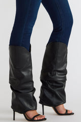Cuffed Knee-High Ruched Open Toe Stiletto Heel Boots