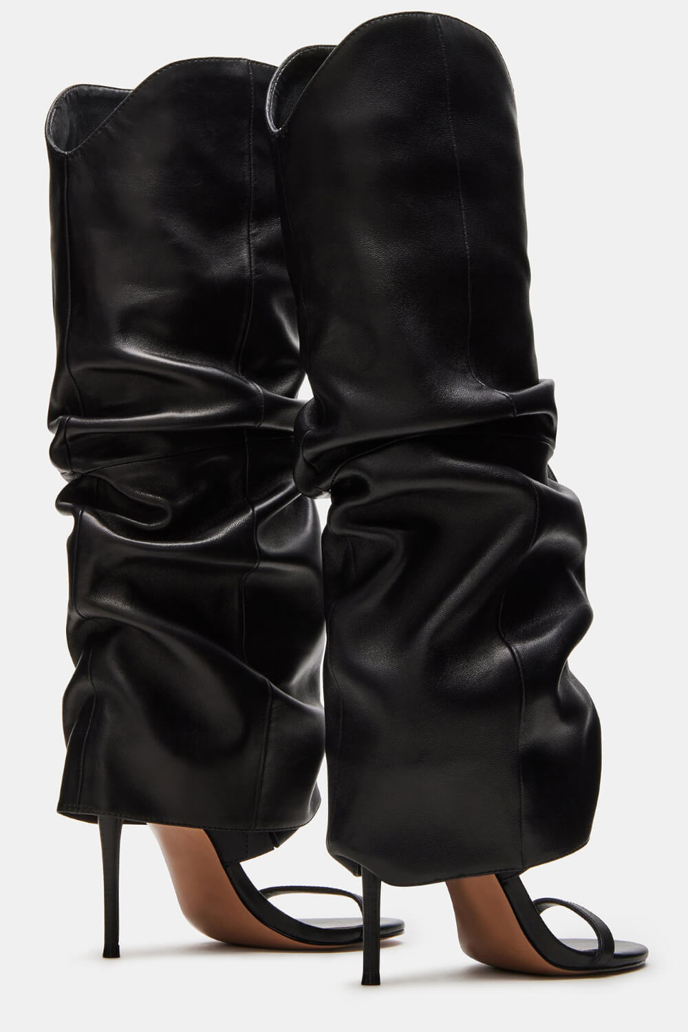 Cuffed Knee-High Ruched Open Toe Stiletto Heel Boots