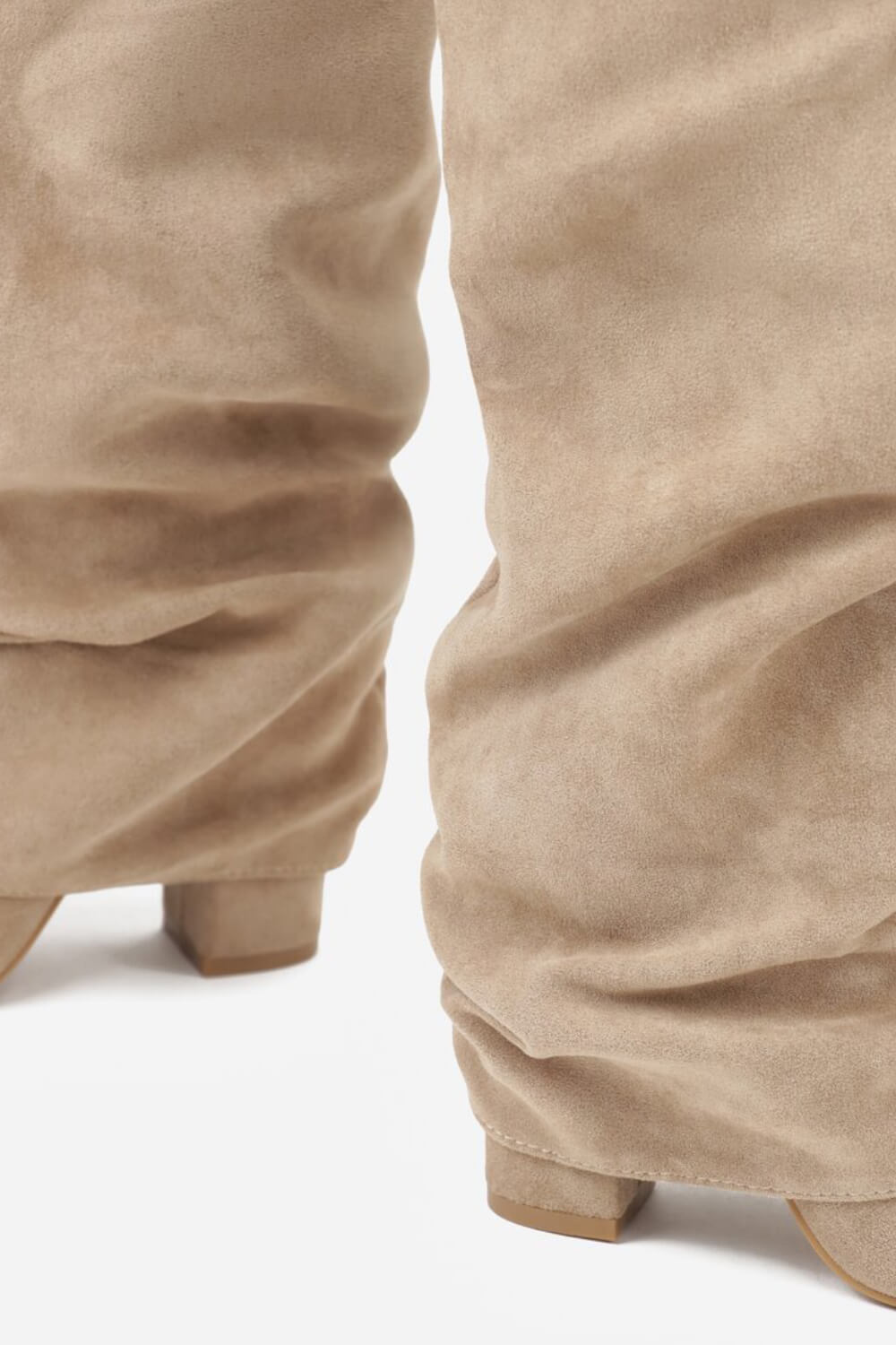 Faux Suede Slouchy Fold Over Metal Lock Detail Pointed Toe Knee High Boots