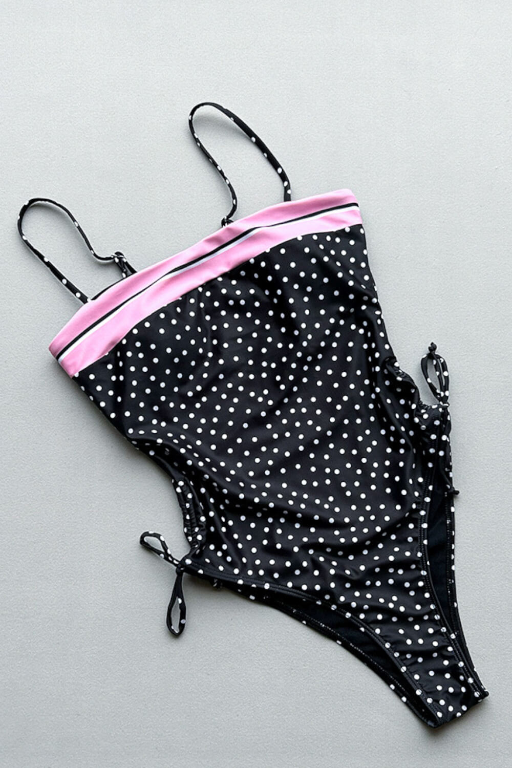 Colorblock Polka Dot Ruched Lace-Up Side One-Piece Swimsuit