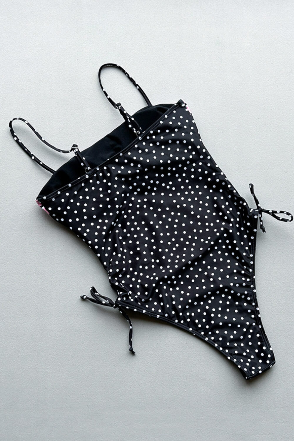 Colorblock Polka Dot Ruched Lace-Up Side One-Piece Swimsuit