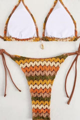 Multi Crochet Triangle Halter Tie Side Bikini Set With Silver Ring Details