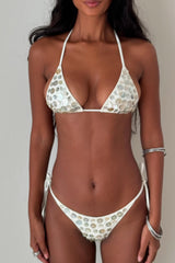 Button Triangle Halter Tie Side Bikini Set