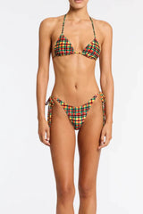 Multi Gingham Triangle Halter Tie Side Bikini Set