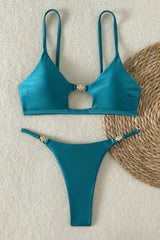 Bralette Cutout Gold-Accented Brazilian Bikini Set