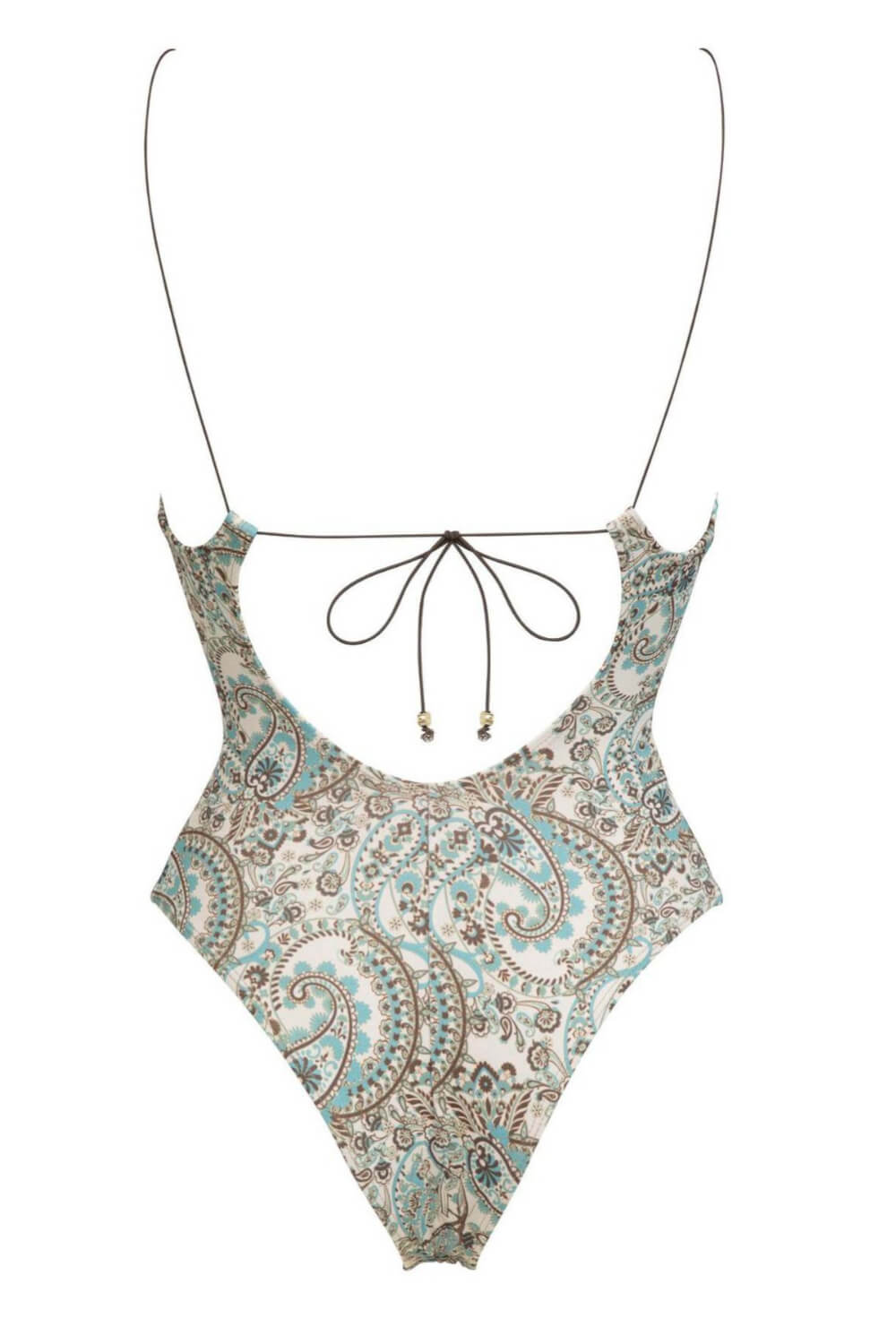 Paisley Print V Neck Cut Out One Piece Swimsuit With Turquoise Bead Details