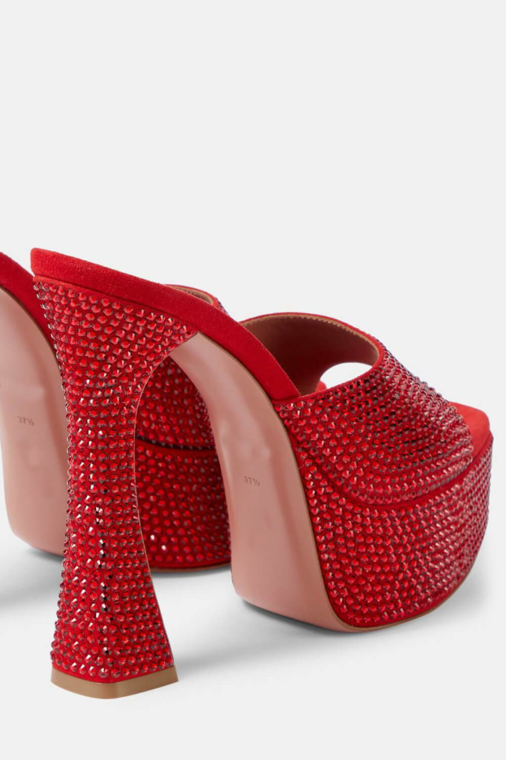 Crystal Embellished Satin Open Toe Platform Mule Sandals