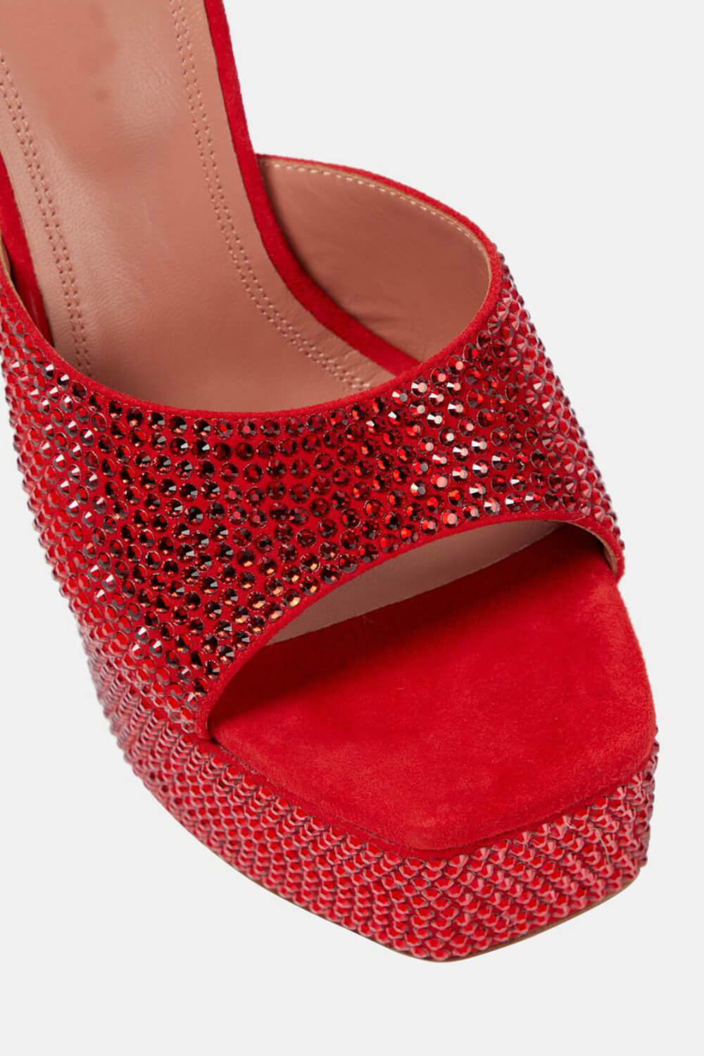 Crystal Embellished Satin Open Toe Platform Mule Sandals