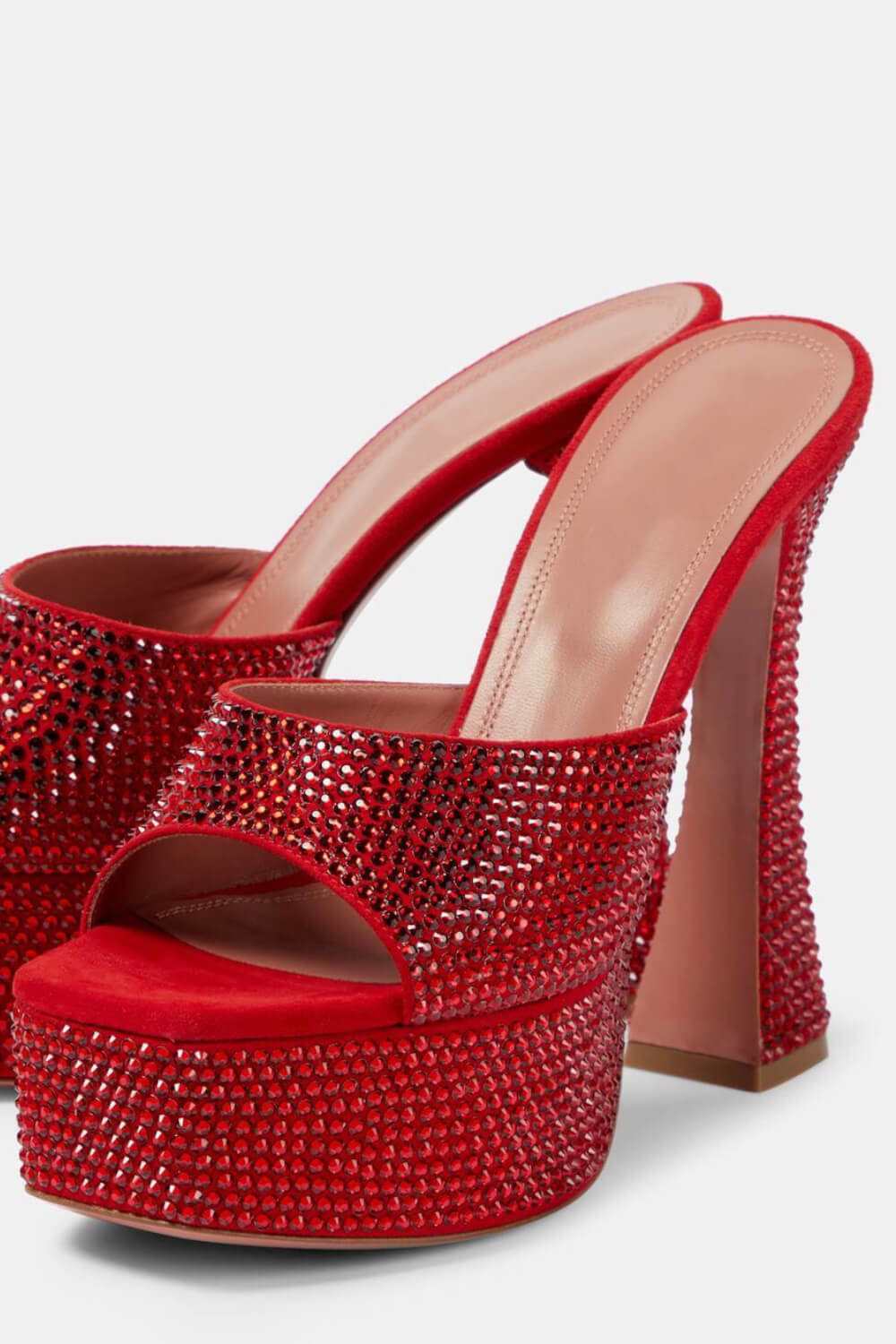 Crystal Embellished Satin Open Toe Platform Mule Sandals