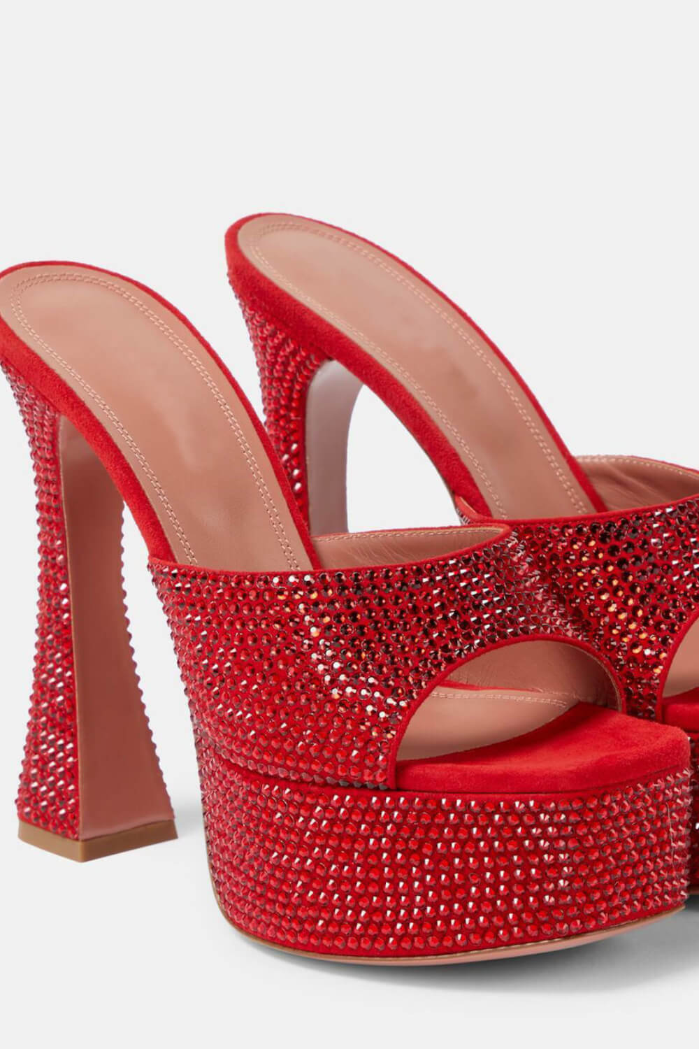 Crystal Embellished Satin Open Toe Platform Mule Sandals