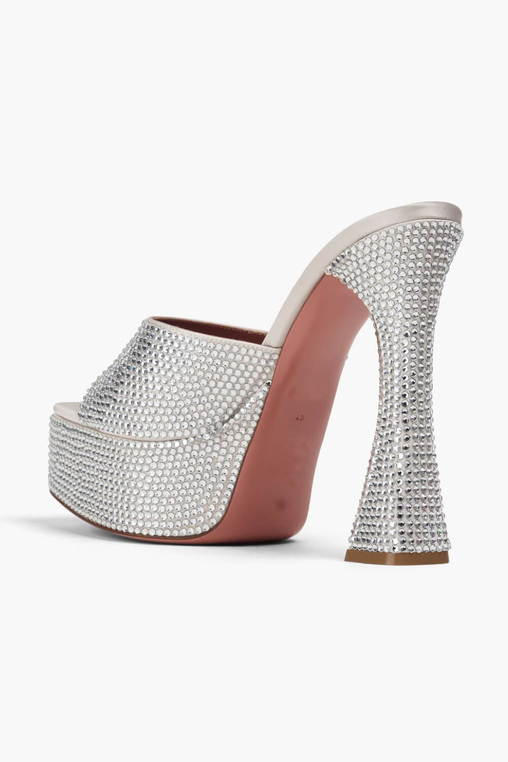 Crystal Embellished Satin Open Toe Platform Mule Sandals