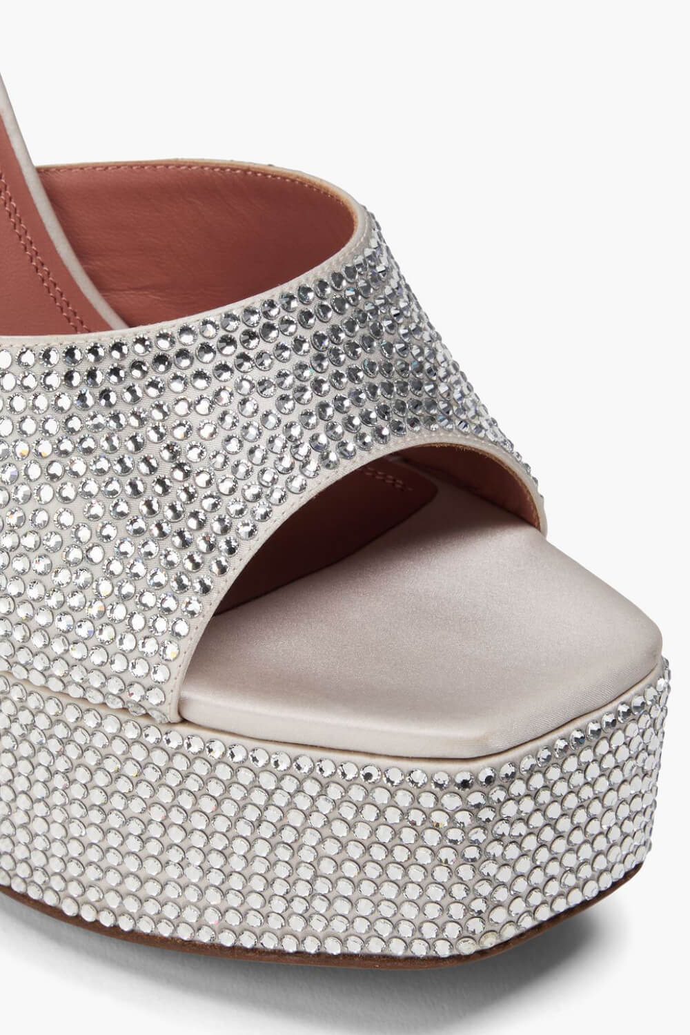 Crystal Embellished Satin Open Toe Platform Mule Sandals