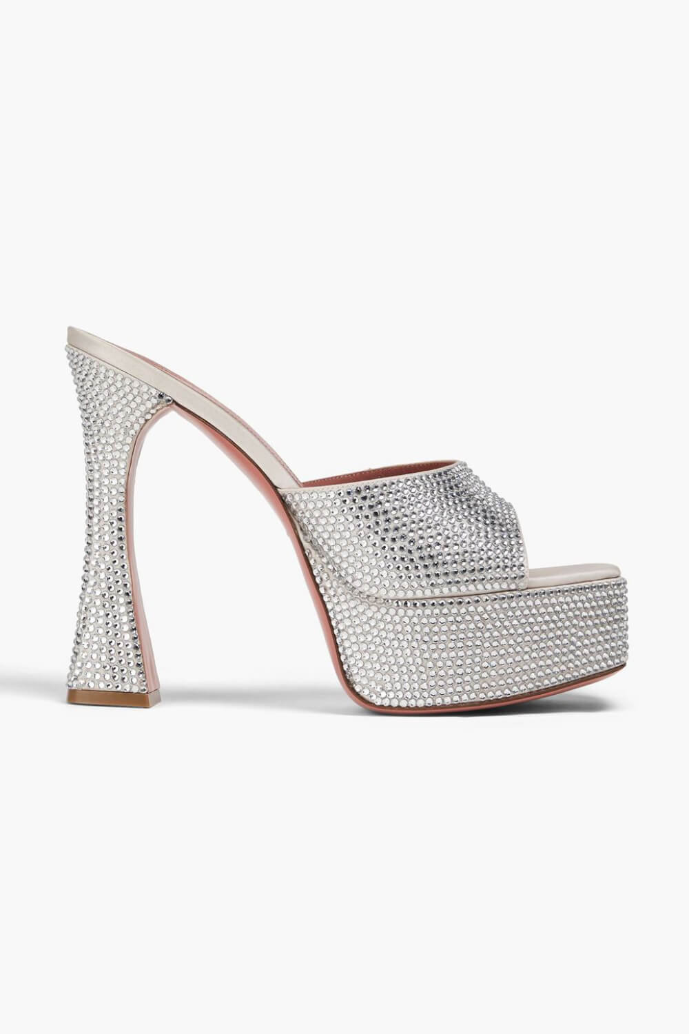 Crystal Embellished Satin Open Toe Platform Mule Sandals