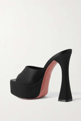 Satin Open Toe Platform Mule Sandals