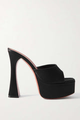 Satin Open Toe Platform Mule Sandals