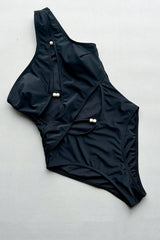 Cut-Out One-Shoulder One Piece Swimsuit With Beads Details