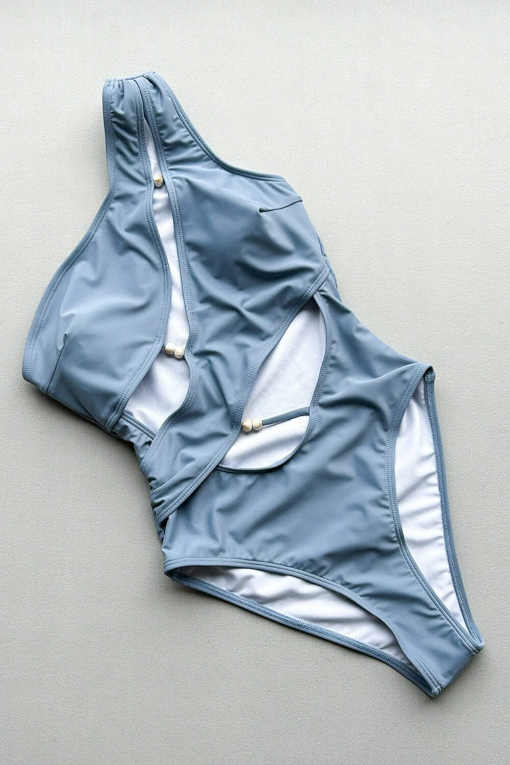 Cut-Out One-Shoulder One Piece Swimsuit With Beads Details