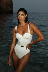 Ruched Balconette Underwire Seashell Belted One Piece Swimsuit