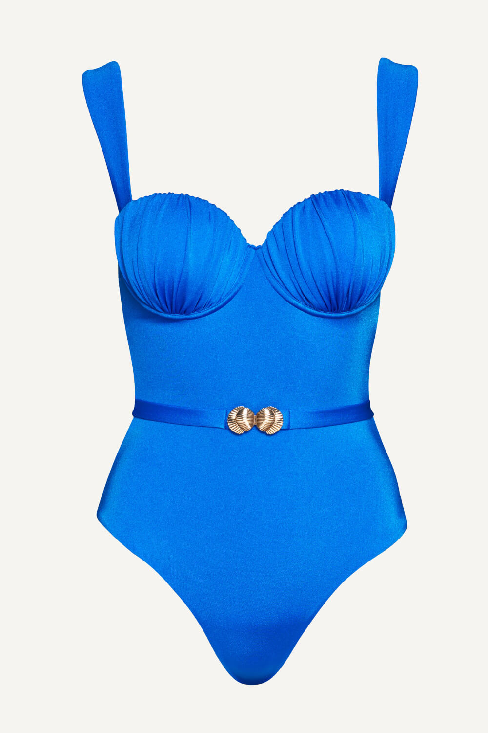 Ruched Balconette Underwire Seashell Belted One Piece Swimsuit