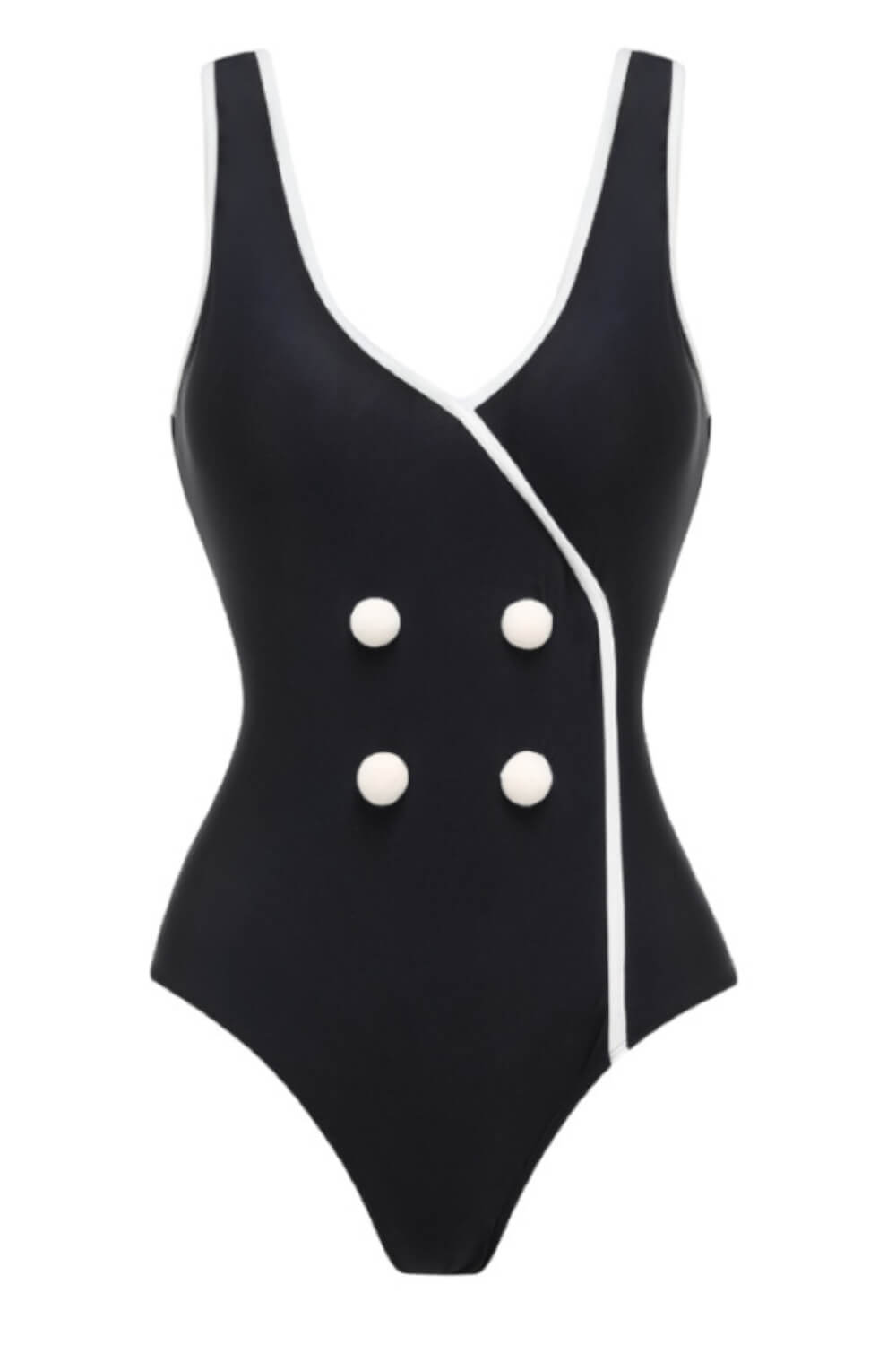 Button Front One Piece Swimsuit With Contrast Trim Details