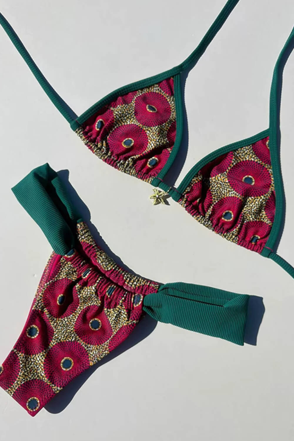 Contrast Guava Print Triangle Brazilian Bikini Set
