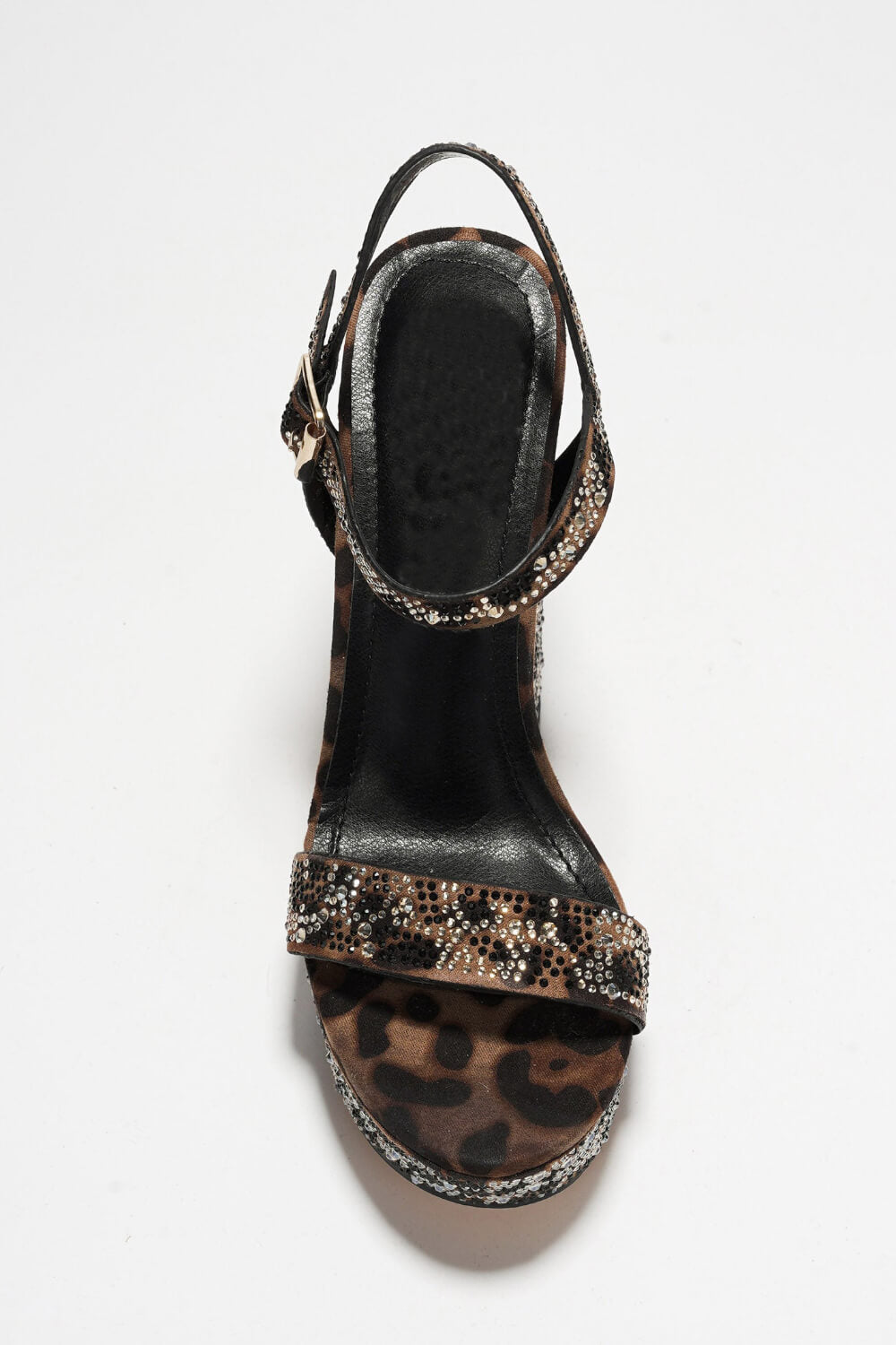 Leopard Rhinestone Print Open Toe Platform High Block Heel Sandals