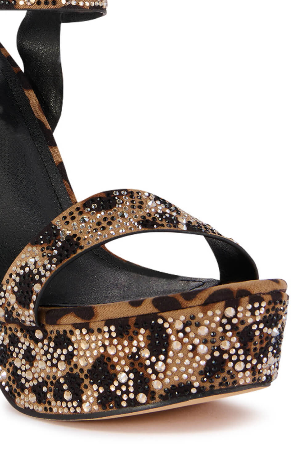 Leopard Rhinestone Print Open Toe Platform High Block Heel Sandals