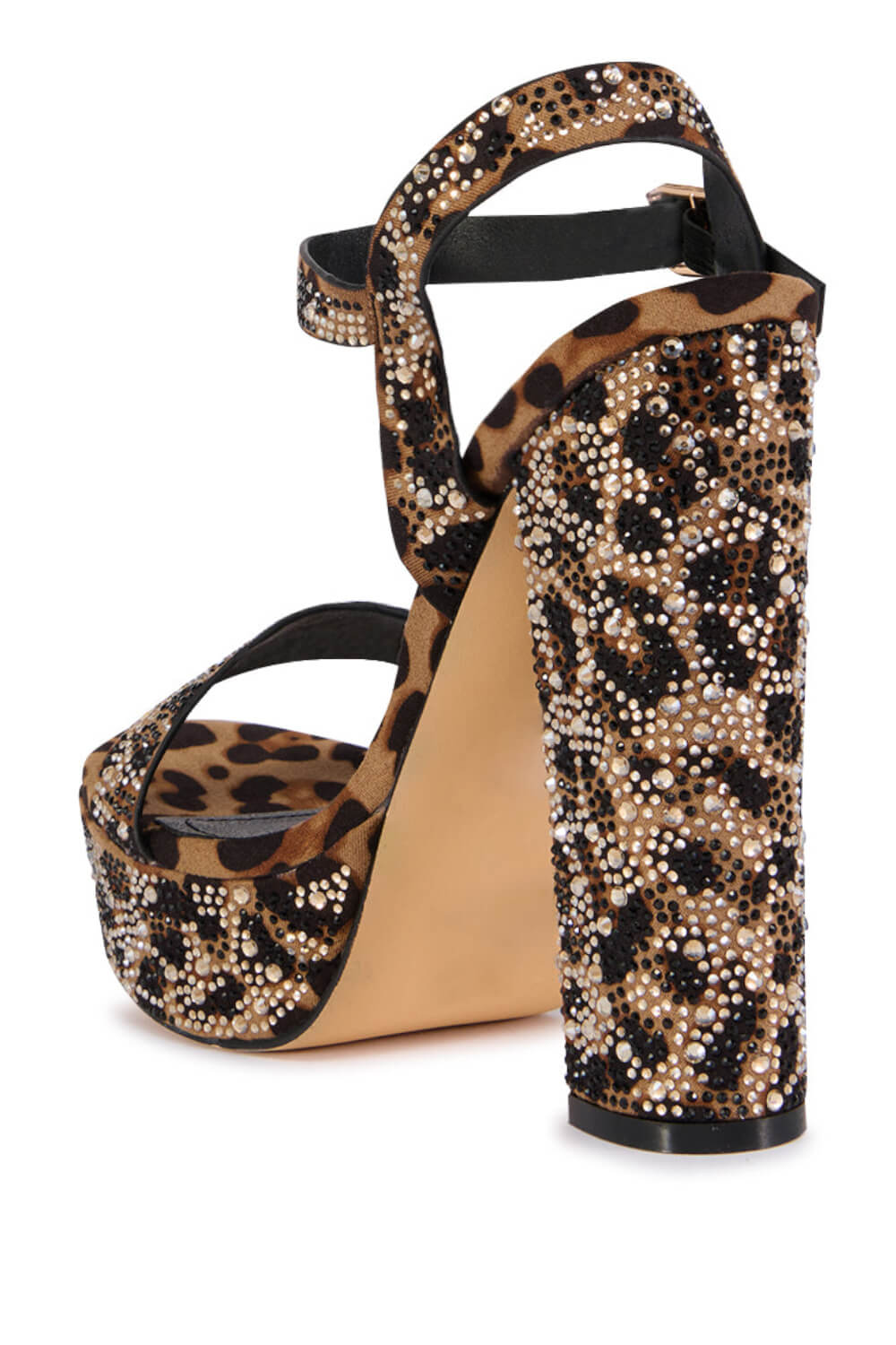 Leopard Rhinestone Print Open Toe Platform High Block Heel Sandals