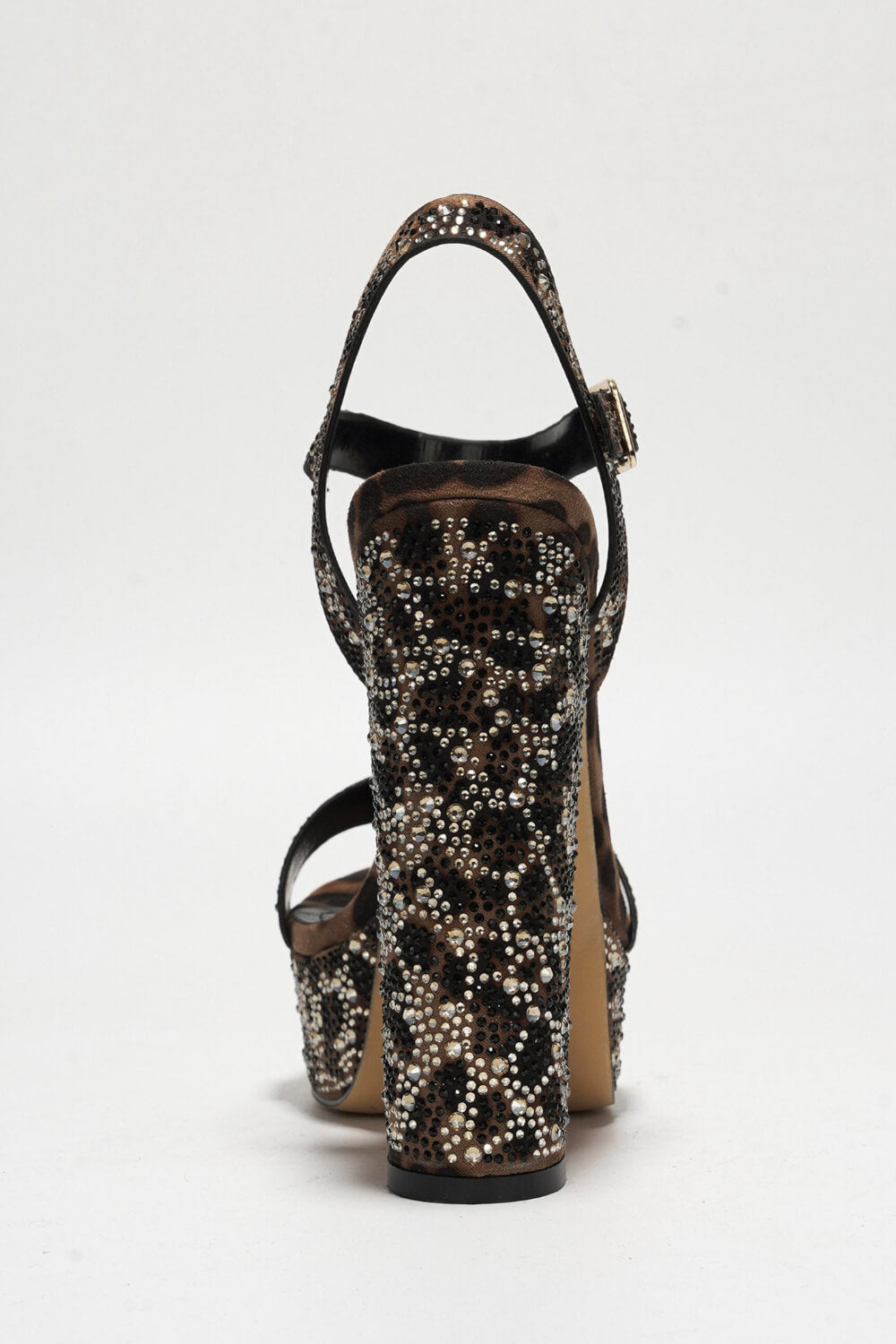Leopard Rhinestone Print Open Toe Platform High Block Heel Sandals
