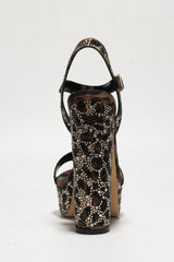 Leopard Rhinestone Print Open Toe Platform High Block Heel Sandals