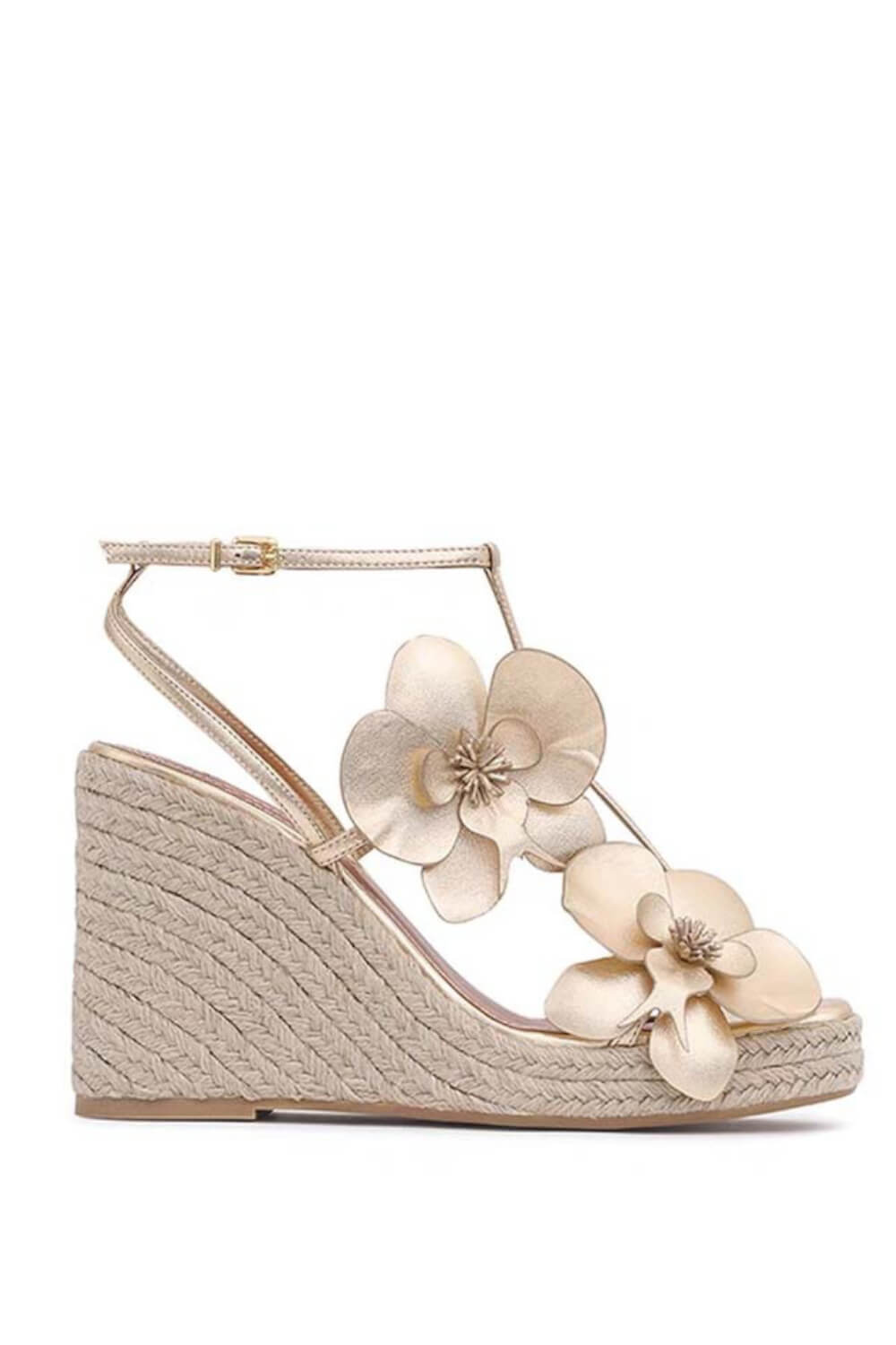 Flowers Embellished Platform Espadrille Wedge Sandals