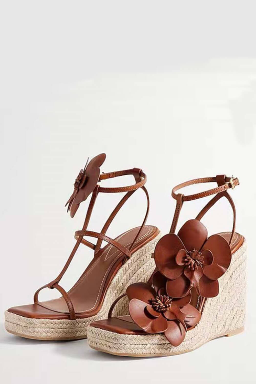 Flowers Embellished Platform Espadrille Wedge Sandals