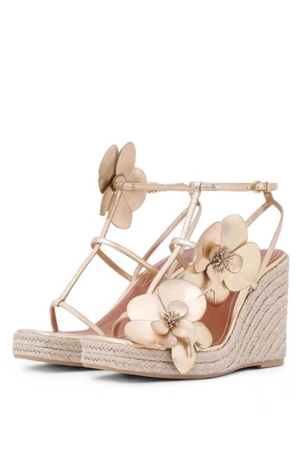 Flowers Embellished Platform Espadrille Wedge Sandals