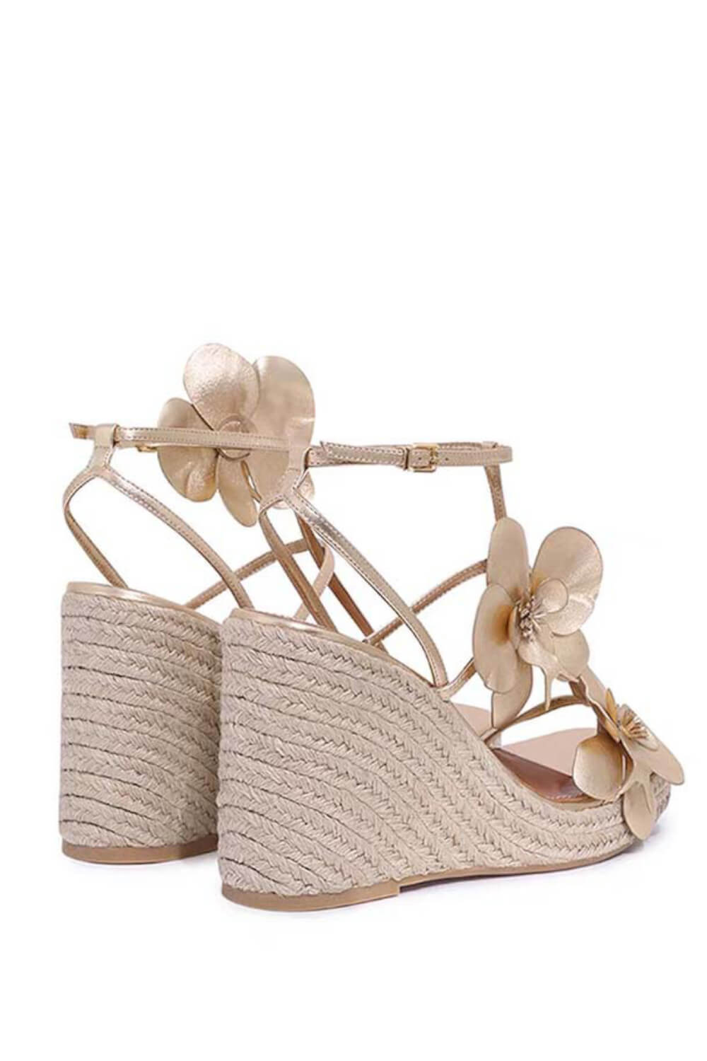 Flowers Embellished Platform Espadrille Wedge Sandals