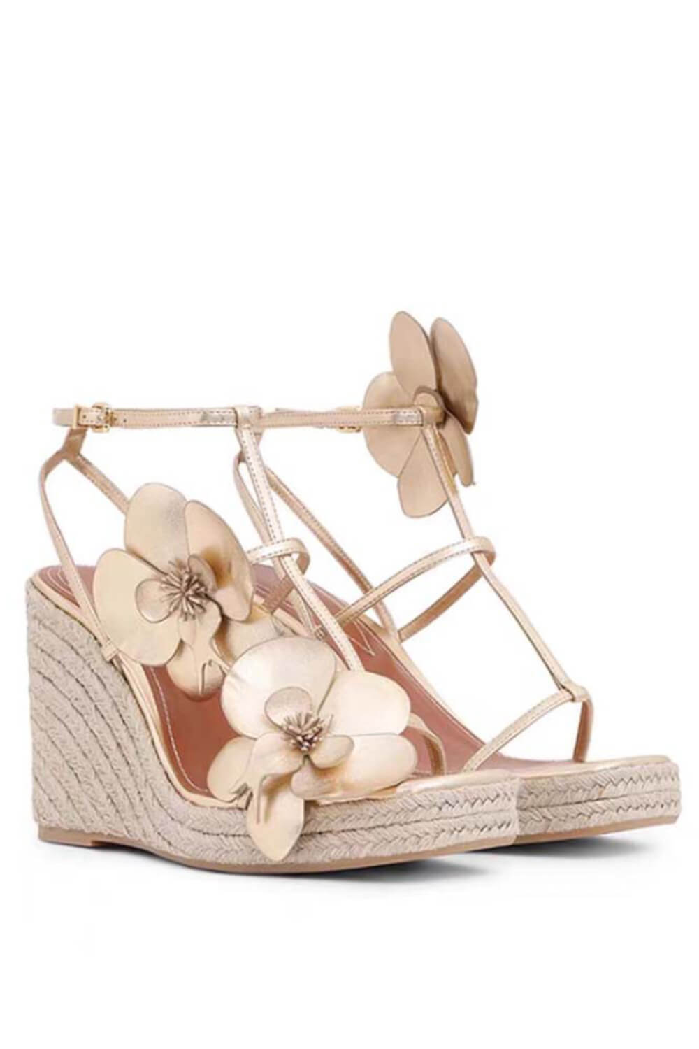 Flowers Embellished Platform Espadrille Wedge Sandals