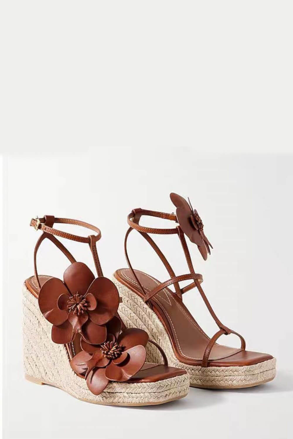 Flowers Embellished Platform Espadrille Wedge Sandals